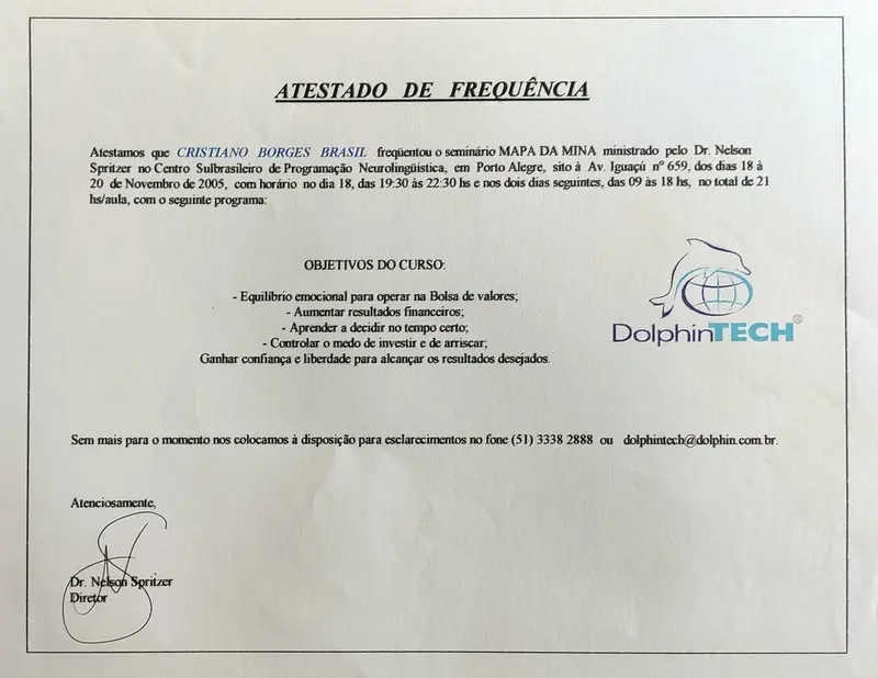 Mapa da Mina - Análise Gráfica de Ativos Financeiros - DolphinTECH - Nelson Spritzer - certificado de Cristiano Brasil