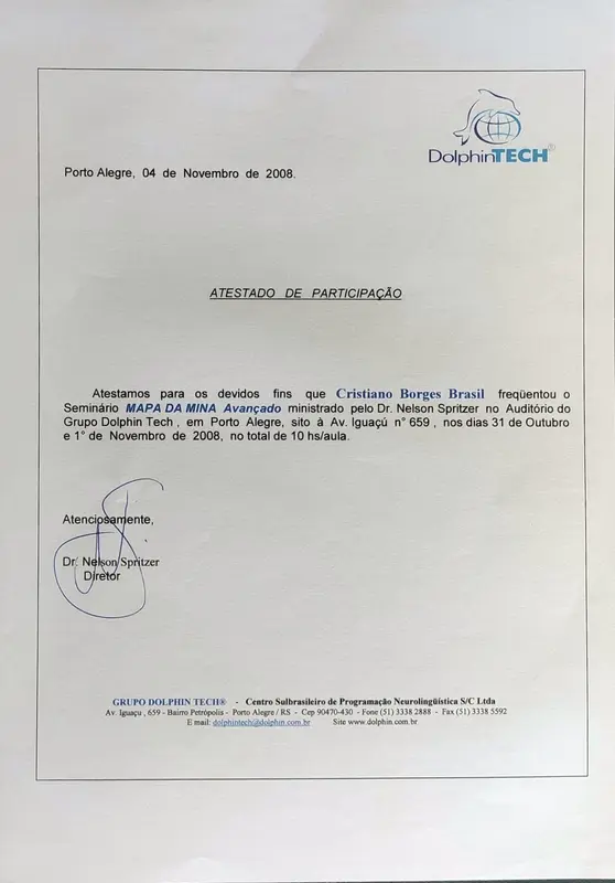 Mapa da Mina - Análise Técnica/Gráfica de Ativos Financeiros - DolphinTECH - Nelson Spritzer - certificado de Cristiano Brasil
