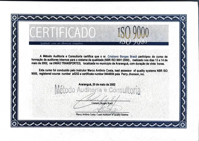 Formação de Auditores Internos da Qualidade - Método Auditoria e Consultoria - certificado de Cristiano Brasil
