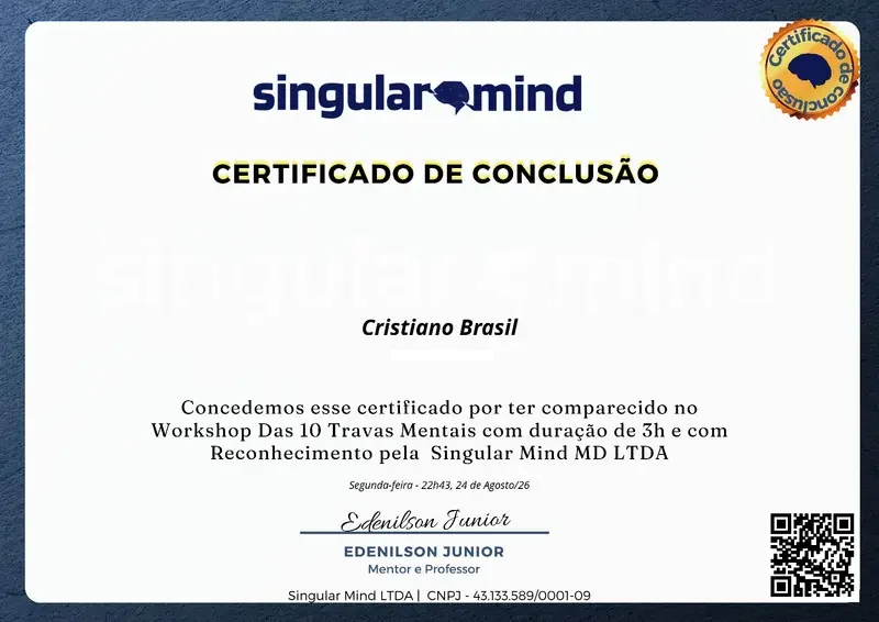 10 Travas Mentais - Singular Mind - certificado de Cristiano Brasil
