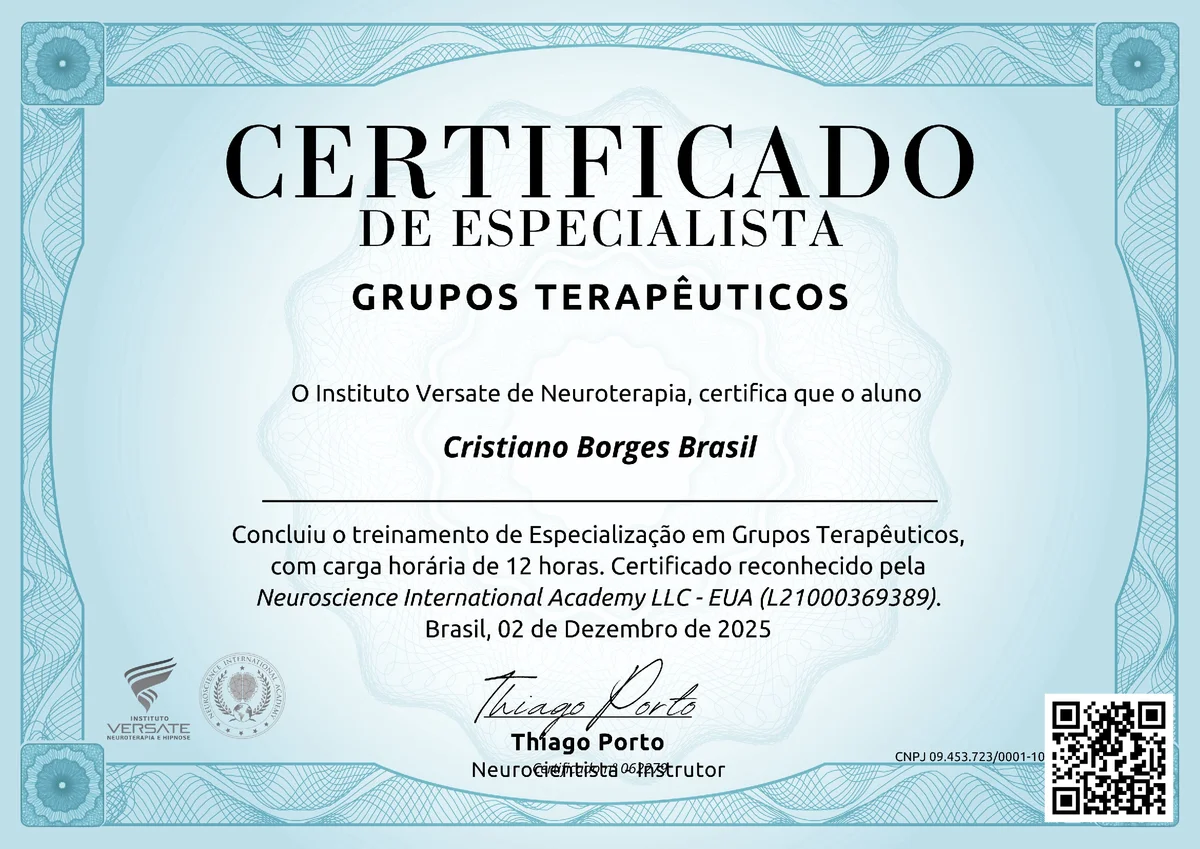 Grupos Terapêuticos - Thiago Porto - certificado de Cristiano Brasil