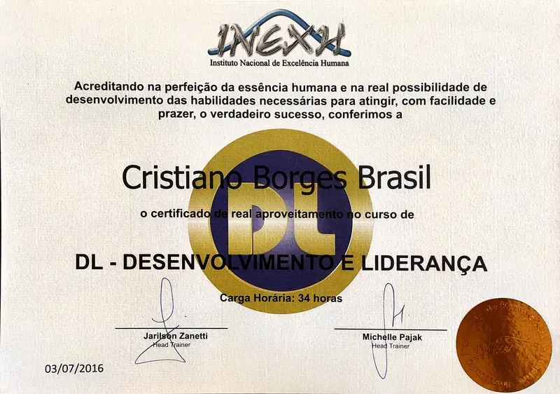 DL - Desenvolvimento e Liderança - INEXH · Porto Alegre - certificado de Cristiano Brasil