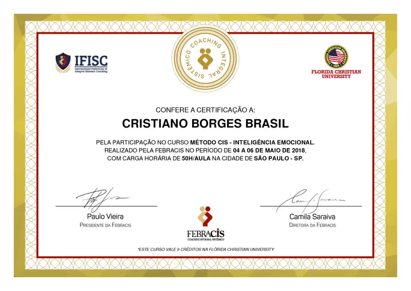 Método CIS - Inteligência Emocional - Paulo Vieira - FEBRACIS - certificado de Cristiano Brasil