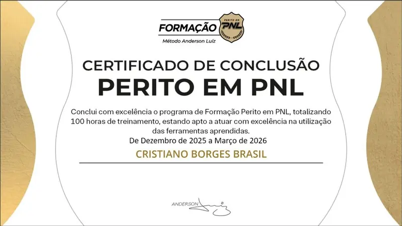 Perito em PNL - Anderson Luiz - certificado de Cristiano Brasil